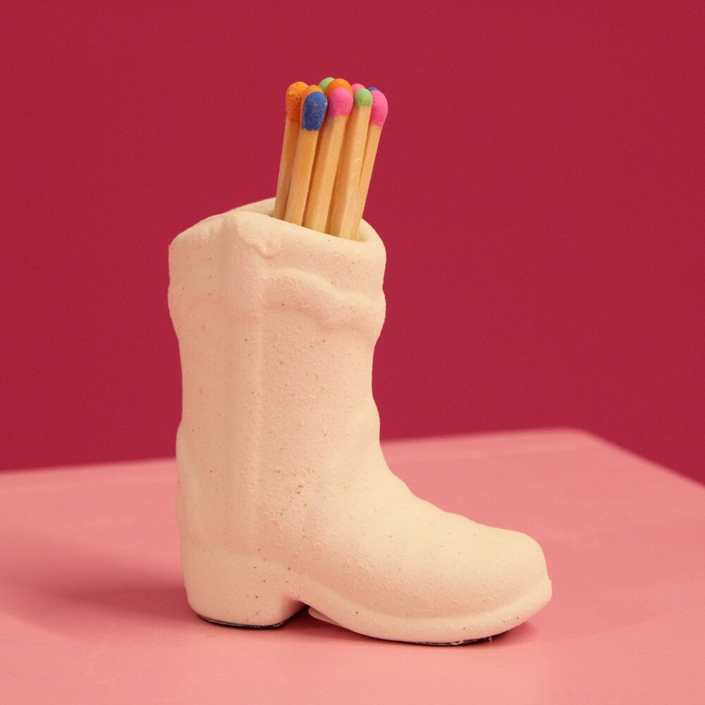 White Cowboy Boot Match Holder and Striker